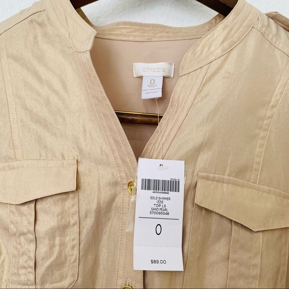 Chico’s Gold Button-up Izzie Blouse 0 - Picture 3 of 6